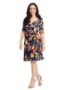 Faux Wrap Dress In Navy Floral Print