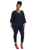 Bell Sleeve Tunic With Neck Trim Detail In Navy