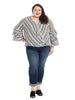 Foldover Striped Top With Tiered Sleeves