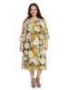 Bell Sleeve Fit And Flare Dress In Mustard Multi Floral