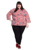Red Floral Print Top With Three-Quarter Sleeves