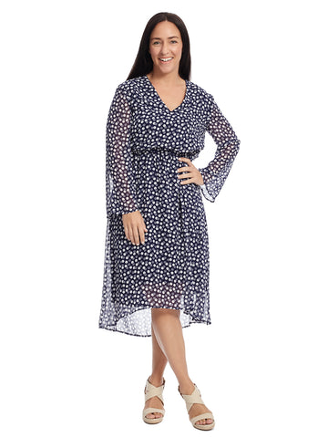 Tie Neck Dot Print Fit And Flare Dress
