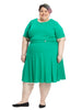 Short Sleeve Fit And Flare Dress In Emerald