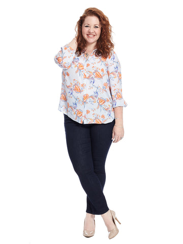 Pintuck Blouse In Blue Floral Print
