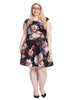 Cap Sleeve Fit And Flare Dress In Navy Floral Print