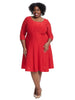 Three-Quarter Sleeve Red Dress