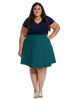 Twofer Navy And Teal Print Fit And Flare Dress