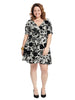 Black And Grey Floral Faux Wrap Dress
