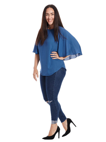 Cape Sleeve Top In Blue