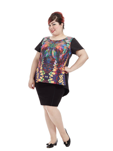 Abstract Butterfly Front Hi Lo Top