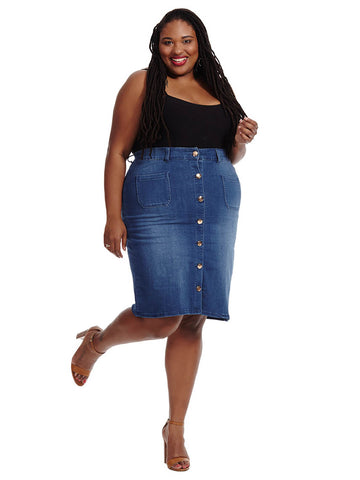 Button Front Skirt In Apollo Wash