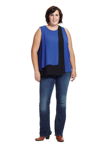 Colorblock Layered Blouse In Optic Blue