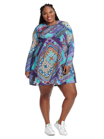 Swing Dress In Patchwork Paisley Print
