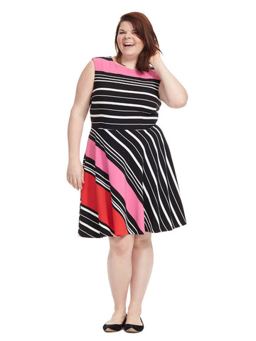 Mixed Stripe Fit & Flare Dress