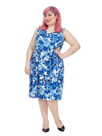 Forest Floral Fit & Flare Dress In Blue