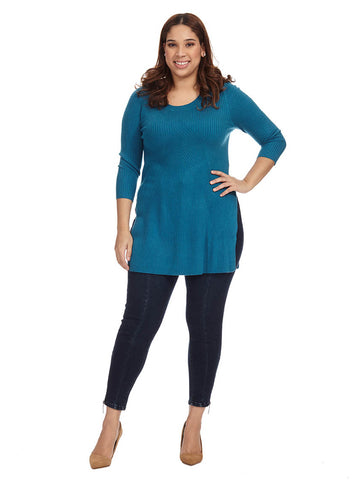 Engineered Rib Tunic In Blue With Side Slits