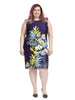 Exotic Leaf Print Bodycon Dress In Navy