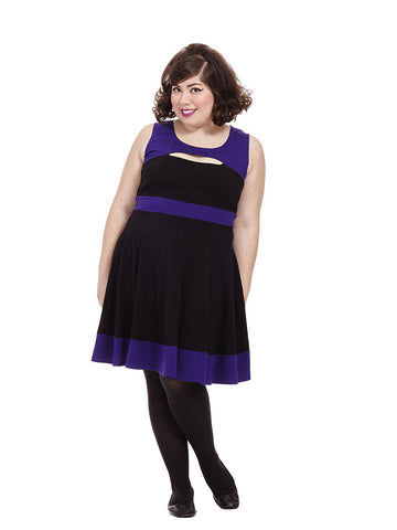 Colorblocked Peekaboo Dress In Purple And Black