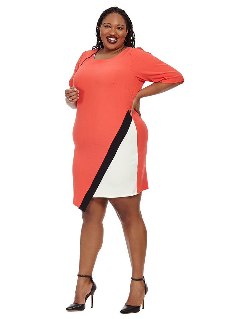 Asymmetrical Colorblock Dress in Red