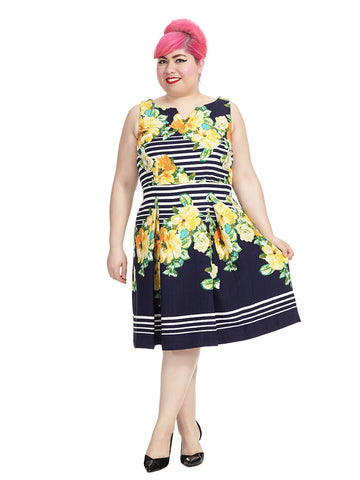 Fit & Flare Floral Stripe Dress