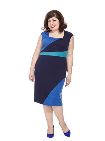 Lucia Dress In Blue Colorblocking