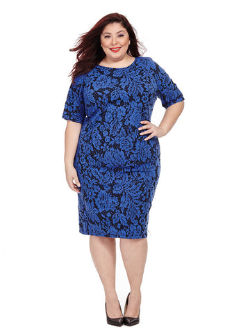 Bodycon Jacquard Dress In Blue Floral