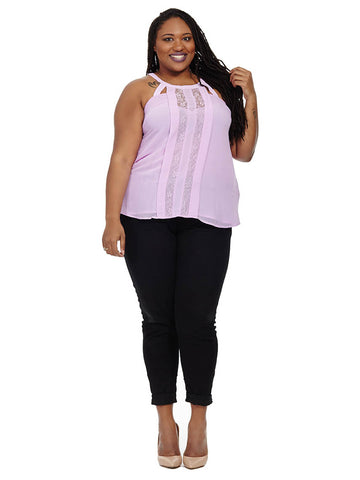 Lace Panel Top In Lilac