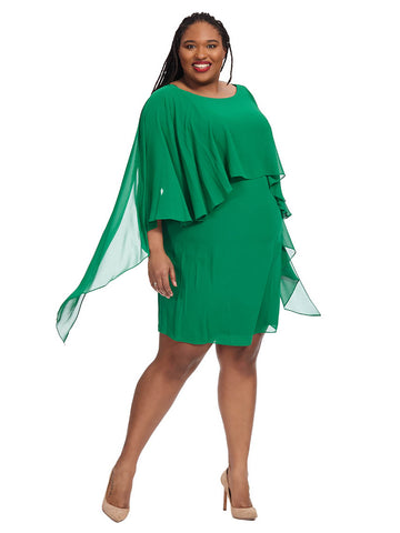 Mini Dress With Cape In Emerald