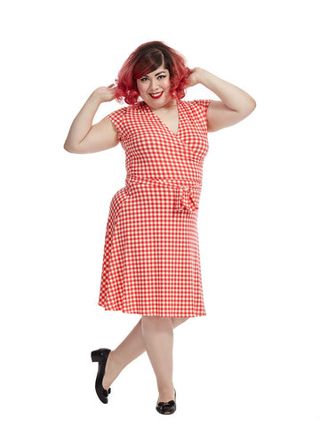 Perfect Wrap Dress In Gingham Raspberry
