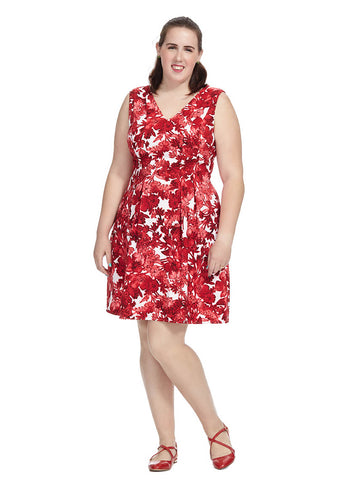 Forest Floral Fit & Flare Dress In Red