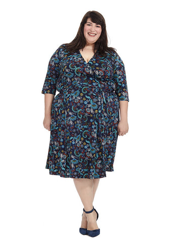 Essential Wrap Dress In Navy Floral Print